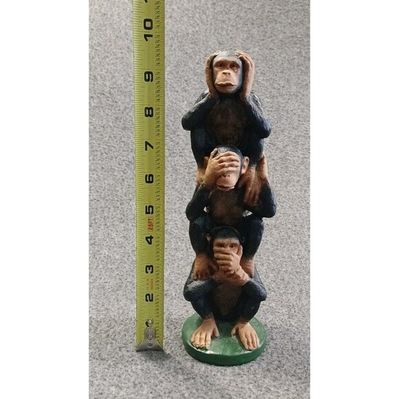 Monkey See No Evil Hear No Evil Speak No Evil Trio Totem Pole 9" Figurine - Picture 7 of 7